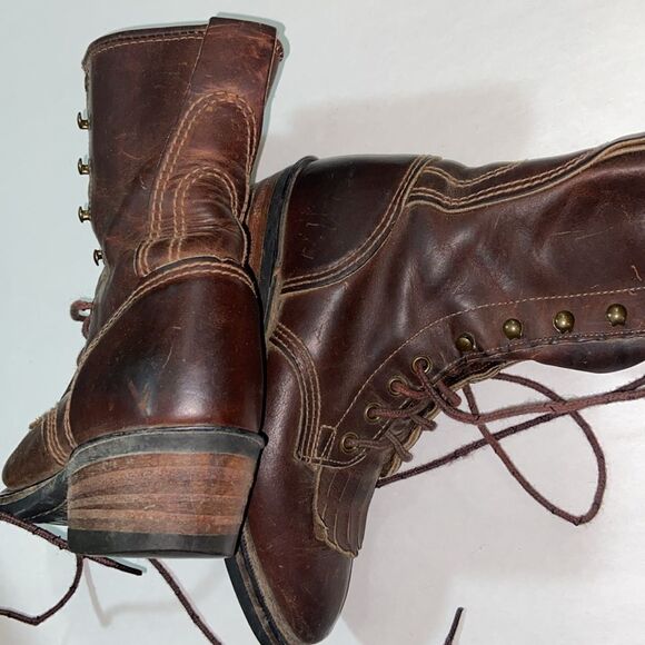 VTG,Vibram Resist-Oil No-Mark Brown Leather Boots with Lace-Up Design Size 6.5 M - Picture 6 of 11